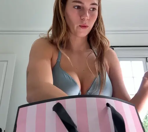 Showing her new bra's